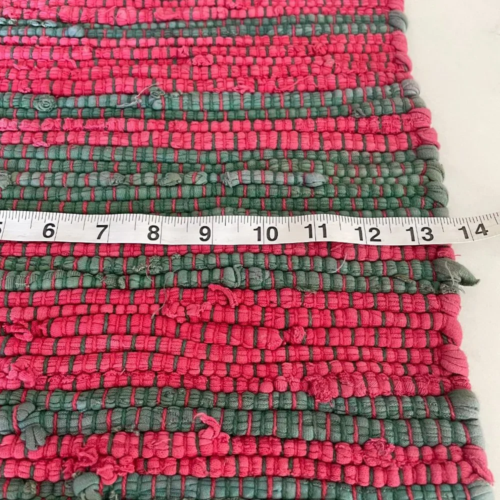 4 Vintage Tag Textiles Festive Red Green Cotton Rag Rug Placemats with Fringe